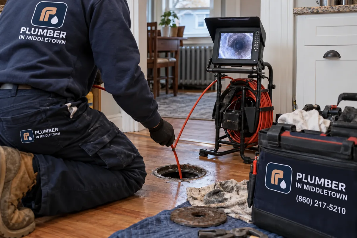 Plumber running a drain camera