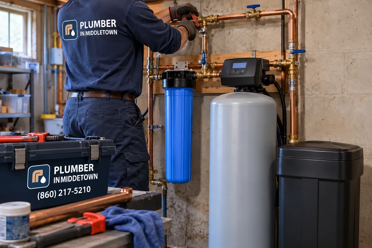 New softener and sediment filter plumbed with a bypass loop